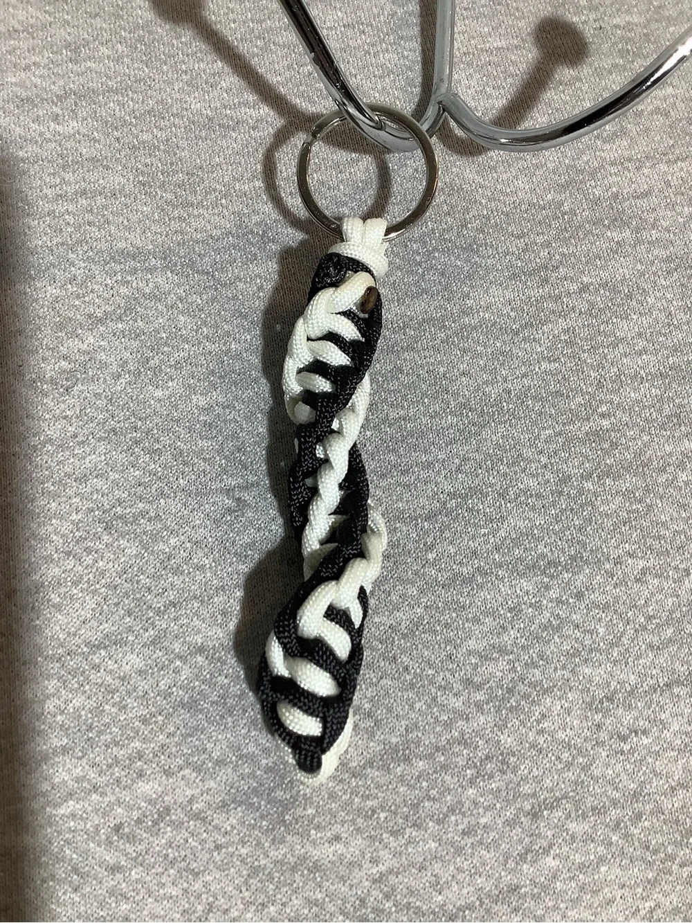 Handmade Braided Black & Glow in the Dark White Paracord Keychain DNA Spiral